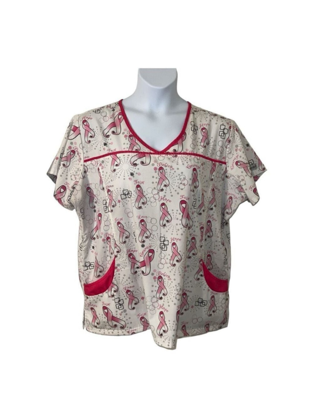 UA Scrubs Breast Cancer Pink Ribbon Scrub Top 2X Hope Faith Courage Medical Nurs